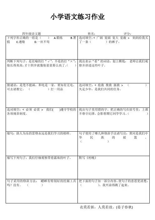 小学四年级语文提优训练VI (24)