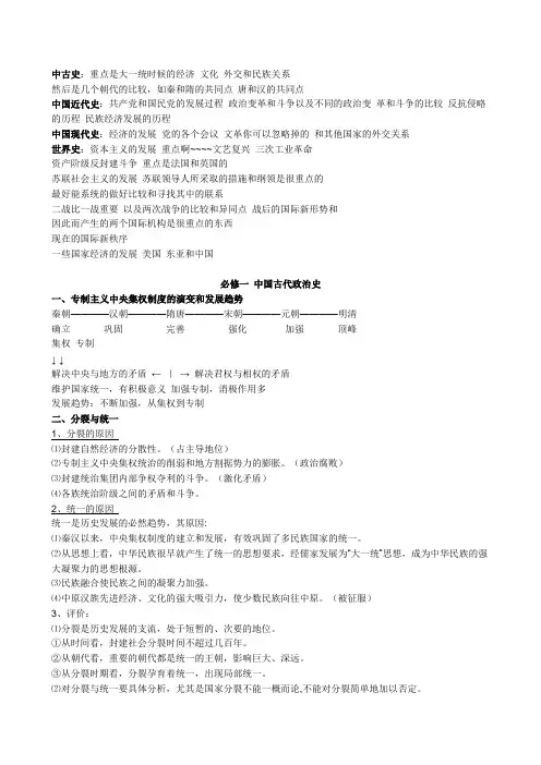高中历史必修1、2、3知识点