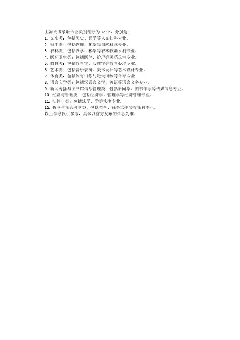 上海高考录取专业类别组