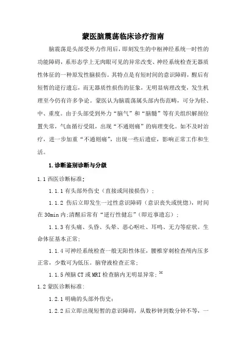 蒙医脑震荡临床诊疗指南