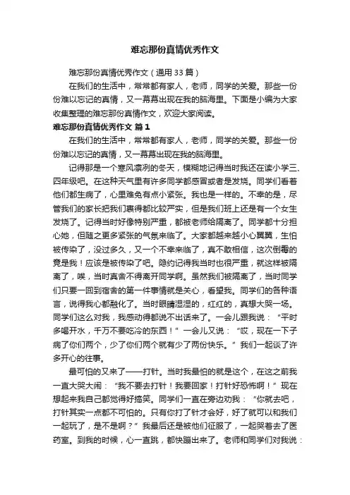 难忘那份真情优秀作文