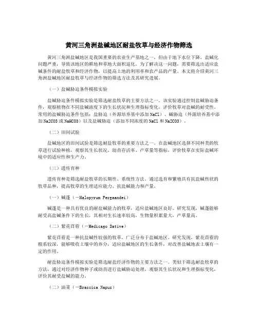 黄河三角洲盐碱地区耐盐牧草与经济作物筛选