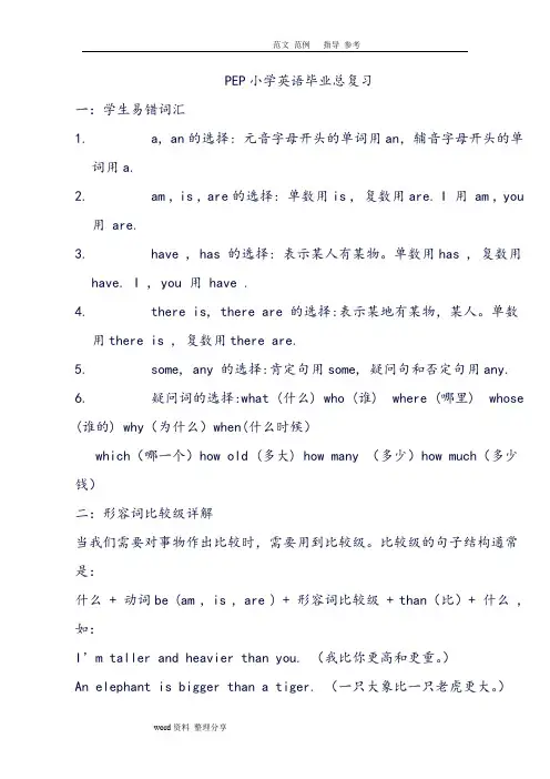 PEP小学英语毕业知识点分类总复习资料全