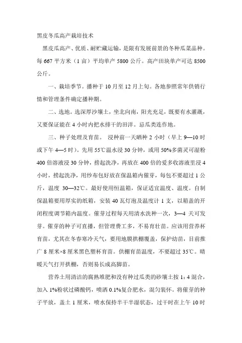 黑皮冬瓜高产栽培技术