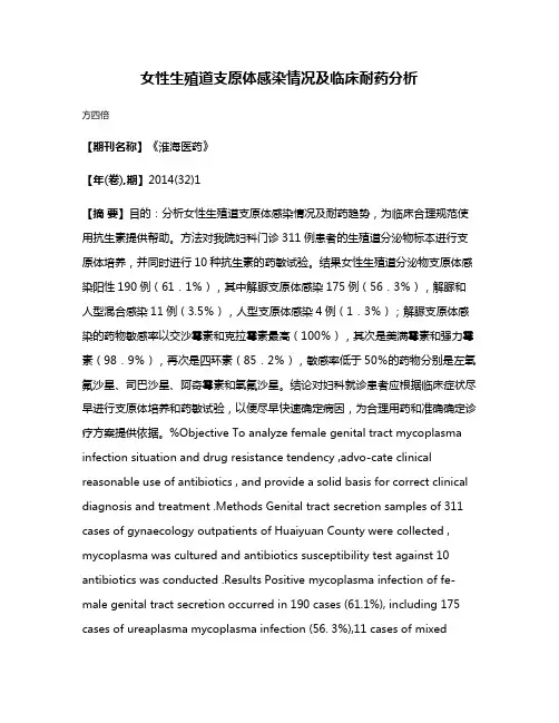 女性生殖道支原体感染情况及临床耐药分析