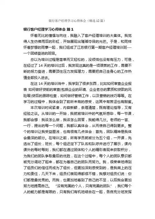 银行客户经理学习心得体会（精选12篇）