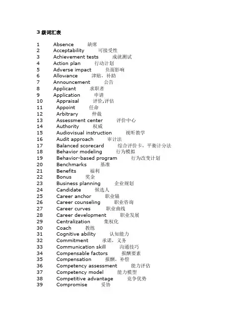 人力资源专业英语词汇表(三级和二级)