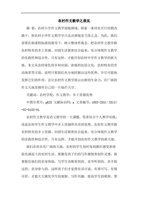 农村作文教学之我见