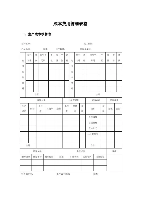 成本费用管理表格