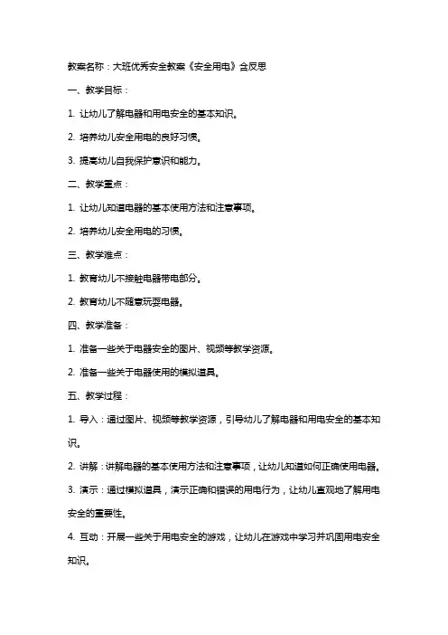 大班安全教案《安全用电》含反思