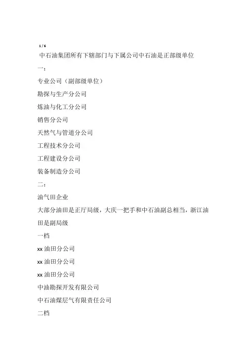 中石油下属企业和单位[1]