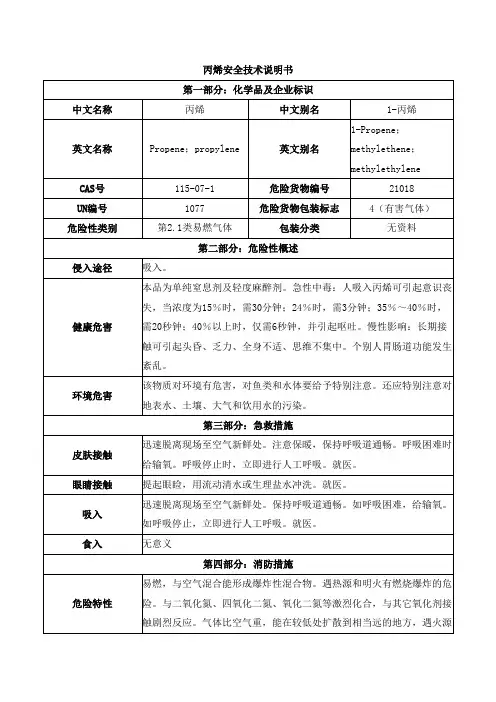 丙烯安全技术说明书 3