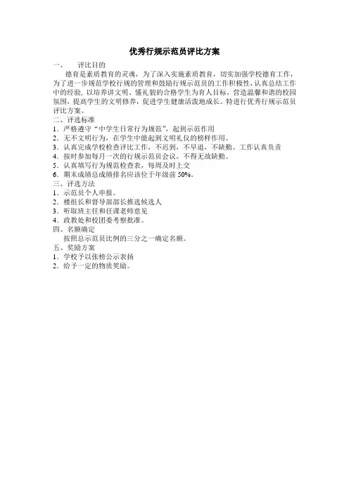 优秀行规示范员评比方案