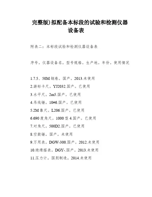 完整版)拟配备本标段的试验和检测仪器设备表