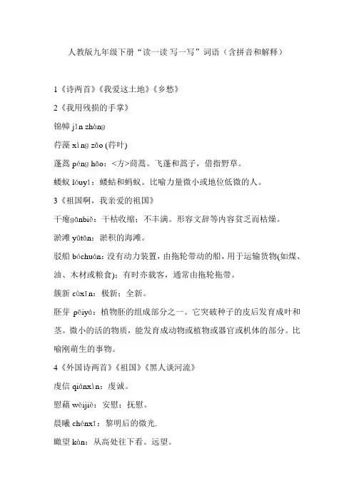 人教版九年级下册“读一读 写一写”词语