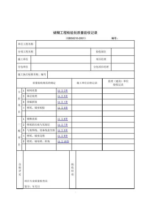 【管理精品】裱糊工程检验批质量验收记录(2)