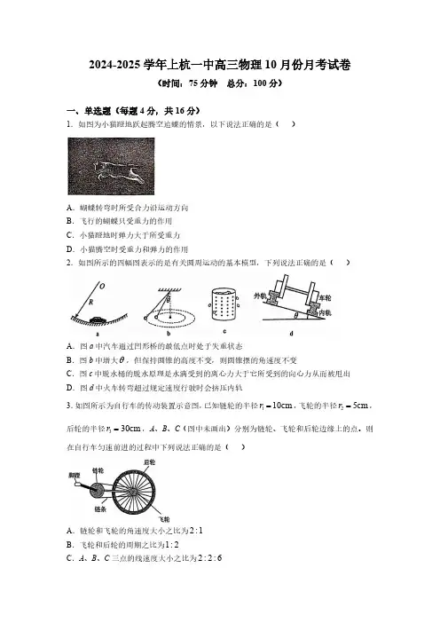 福建省龙岩市上杭县第一中学2024-2025学年高三上学期10月月考物理试题
