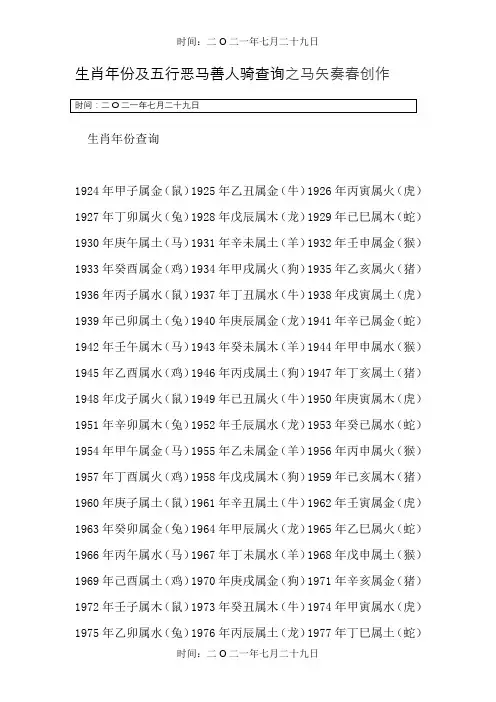 生肖年份及五行相生相克查询
