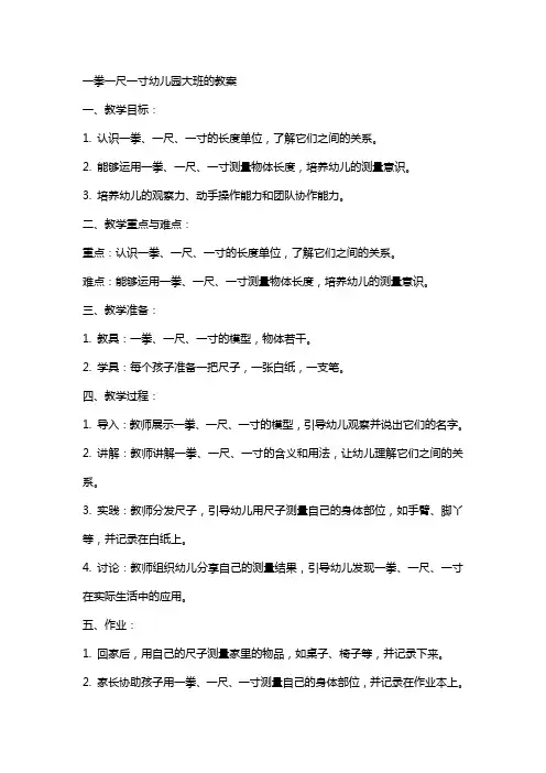 一拳一尺一寸幼儿园大班的教案