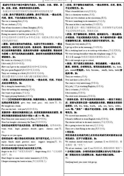 初中句子成分分析及练习题