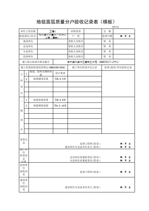 地毯面层质量分户验收记录表(模板)