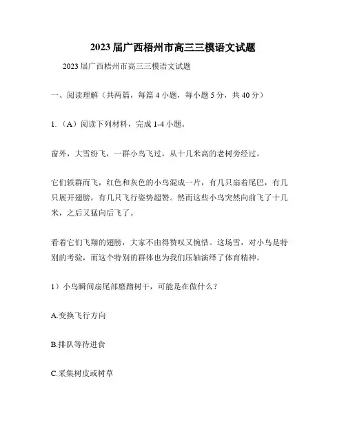 2023届广西梧州市高三三模语文试题