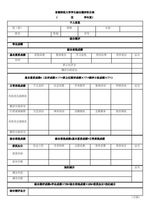 综合测评个人积分表