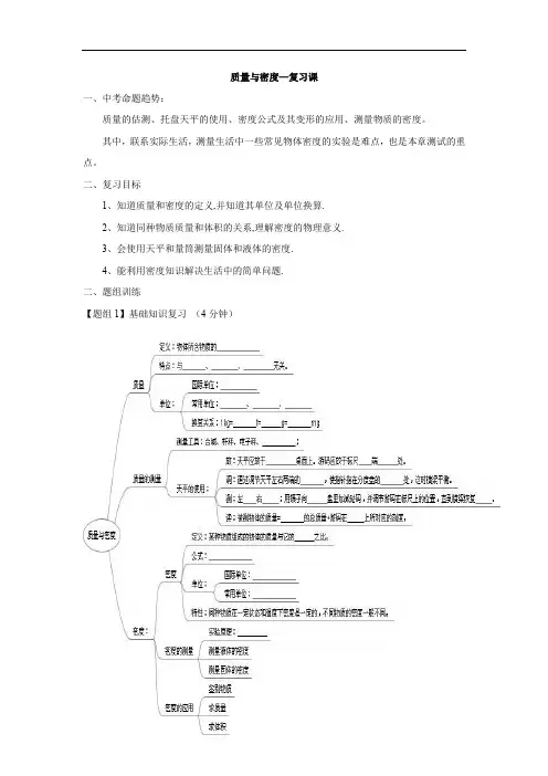 初中物理_质量与密度复习课教学设计学情分析教材分析课后反思
