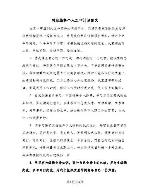 网站编辑个人工作计划范文（3篇）