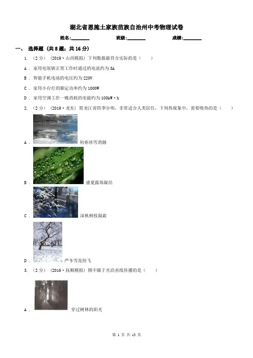 湖北省恩施土家族苗族自治州中考物理试卷 
