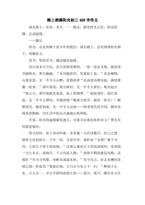 路上洒满阳光初三400字作文