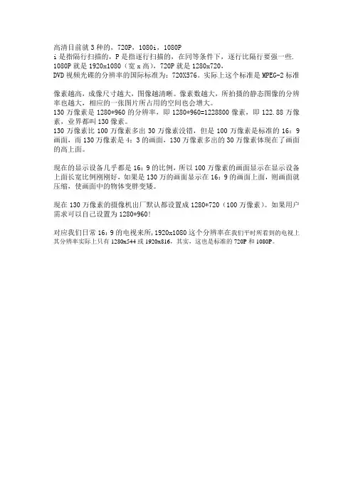 摄像头的像素和分辨率