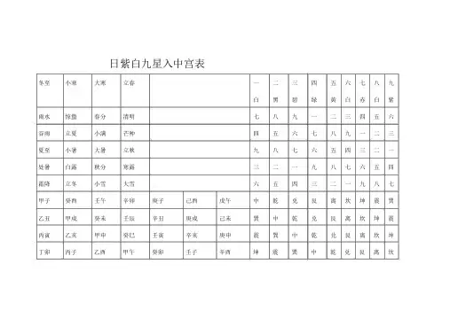 日紫白九星入中宫表.docx