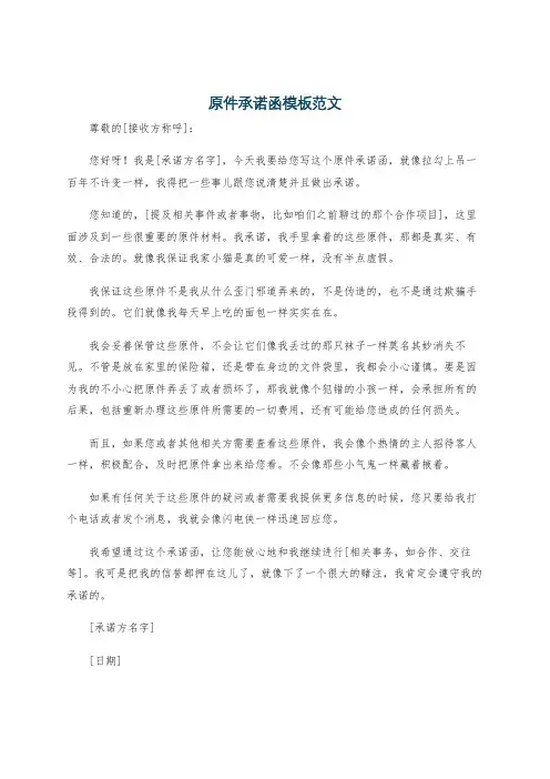 原件承诺函模板范文
