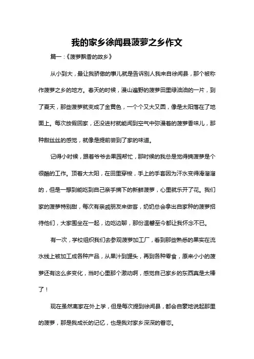 我的家乡徐闻县菠萝之乡作文