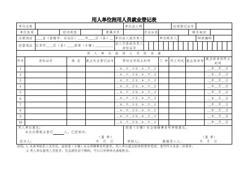 用人单位招用人员就业登记表