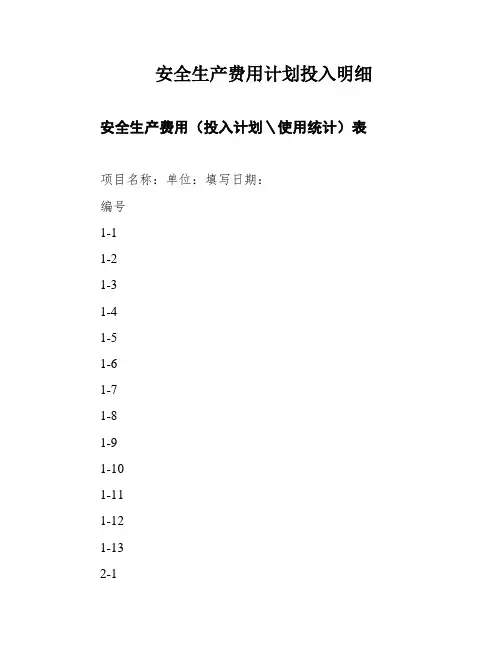 安全生产费用计划投入明细
