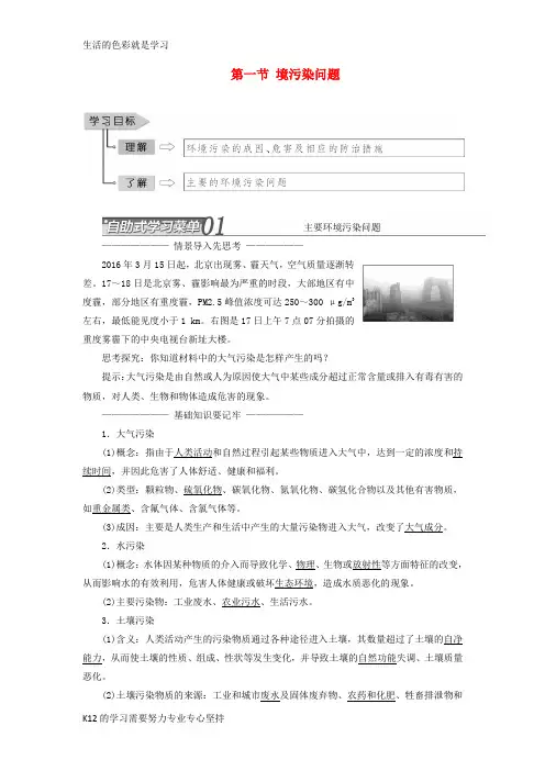 [推荐学习]高中地理第四章环境污染与防治第一节环境污染问题教学案中图版选修6