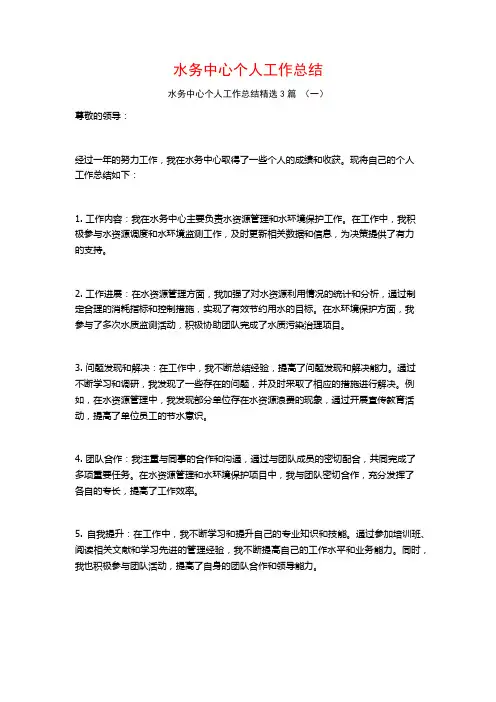 水务中心个人工作总结3篇