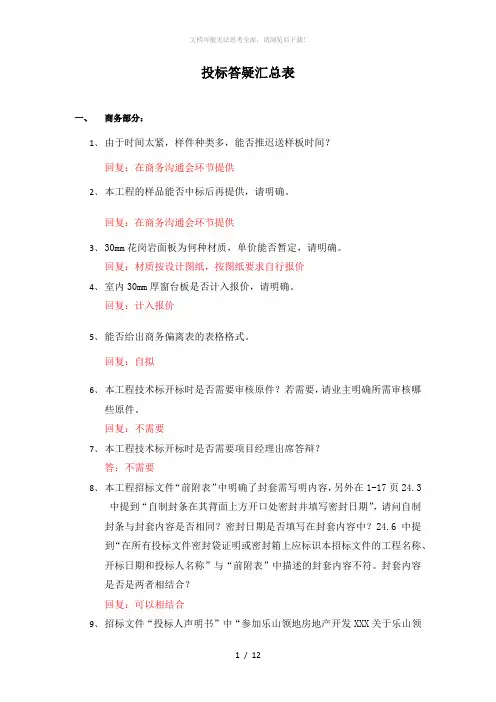 投标答疑汇总表-1-2