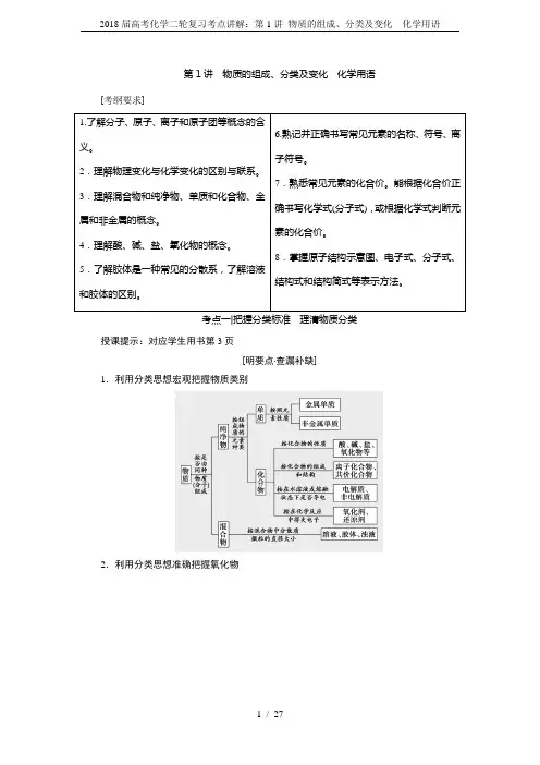 2018届高考化学二轮复习考点讲解：第1讲 物质的组成、分类及变化 化学用语