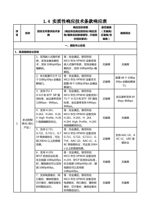 14实质性响应技术条款响应表