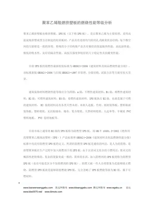 聚苯乙烯阻燃挤塑板的燃烧性能等级分析