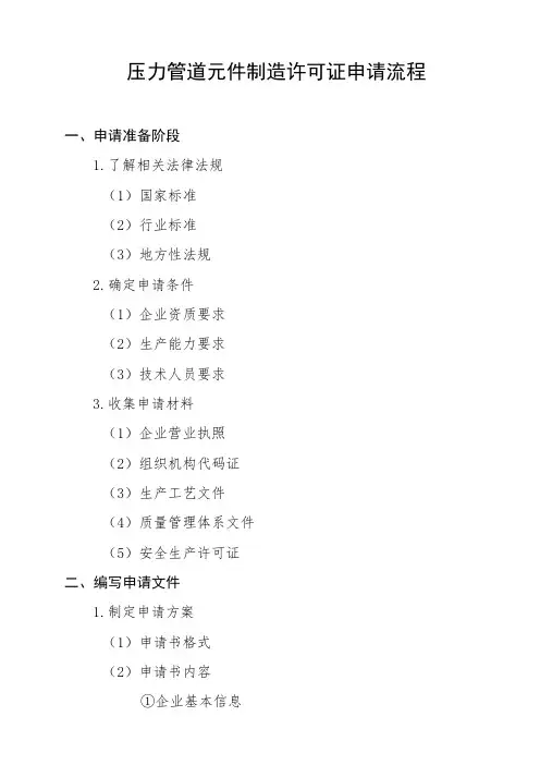 压力管道元件制造许可证申请流程