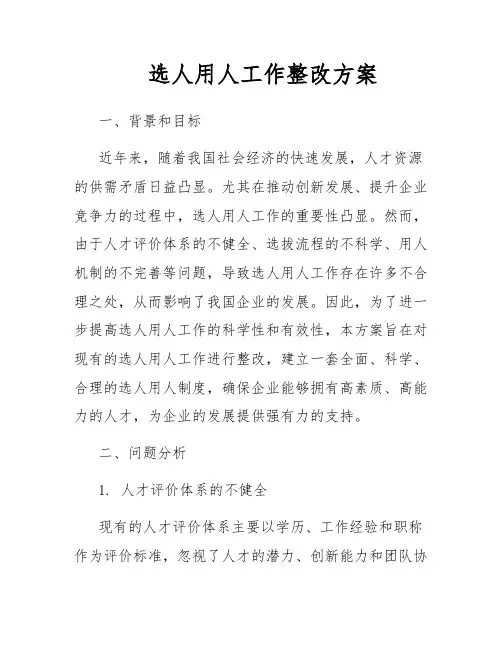 选人用人工作整改方案