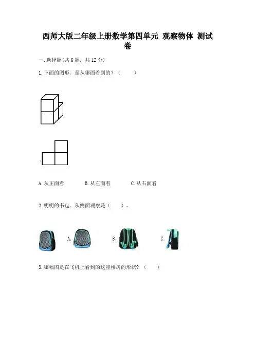 西师大版二年级上册数学第四单元-观察物体-测试卷及解析答案