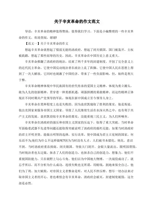 关于辛亥革命的作文范文