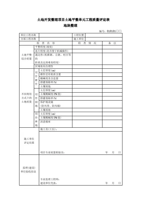 土地开发整理项目土地平整单元工程质量评定表