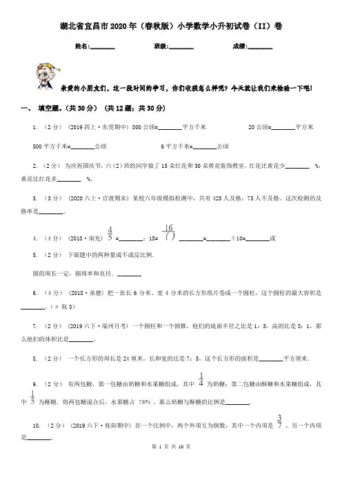 湖北省宜昌市2020年(春秋版)小学数学小升初试卷(II)卷
