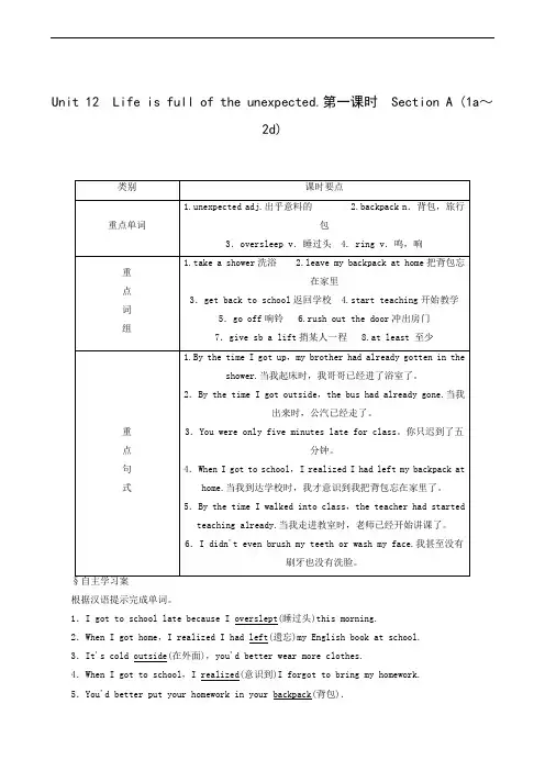 英语教案 人教版九年级Unit 12 Life is full of the unexpected